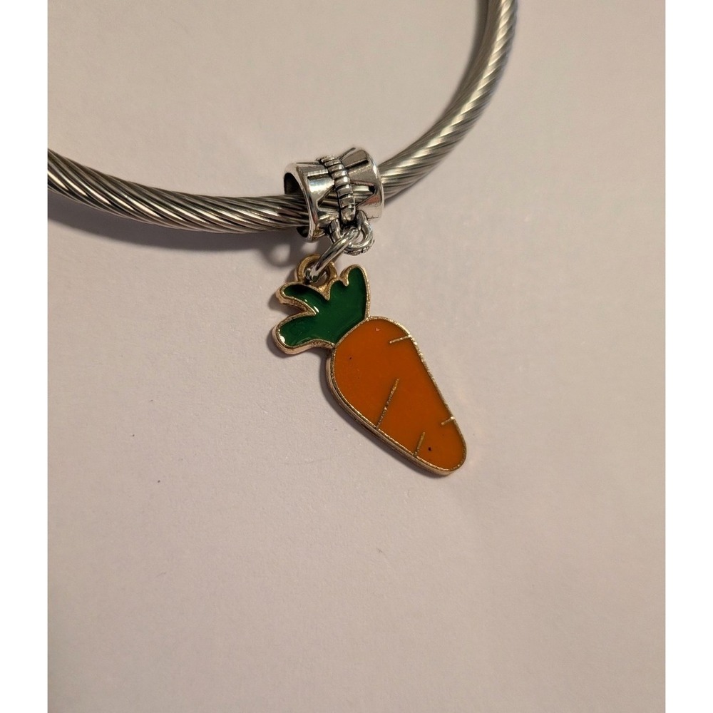 Carrot Vegetable Enamel Charm Gold Tone Orange Green Garden Food Jewelry Pendant